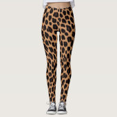 Brown Tan Black Spots Pattern Safari Leopard Print Leggings (Vorderseite)