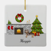 Brown & Tan Dapple Kurz Hair Dackel Weihnachten Keramikornament (Rückseite)