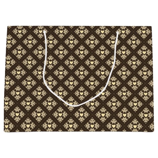 Brown & Tan Deko Hearts Gemustert Große Geschenktüte (Vorderseite)