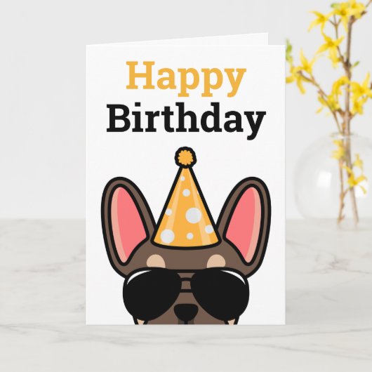 Brown Tan French Bulldog Happy Birthday Card Karte (Gelbe Blume)
