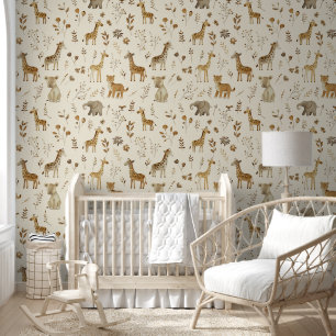 Brown Tan Jungle Animals Baby Kinderzimmer Tapete