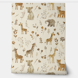 Brown Tan Jungle Animals Baby Kinderzimmer Tapete