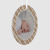 Brown Tan Kariert Tartan Foto Weihnachts-Keepake Ornament (Vorderseite)