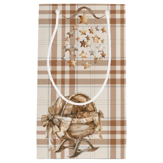 BROWN & TAN NEUTRAL BOHO BASSINETTE & MOBILE KLEINE GESCHENKTÜTE (Vorderseite)