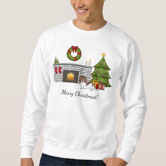Brown & Tan Piebald Long Hair Dackel X-mas Room Sweatshirt (Vorderseite)