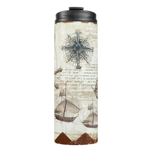 BROWN & TAN VINTAGER NAUTISCHER TUMBLER THERMOSBECHER (Vorderseite)