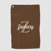 Brown Tan White Monogram Personalisiert Golfhandtuch (Vorderseite)