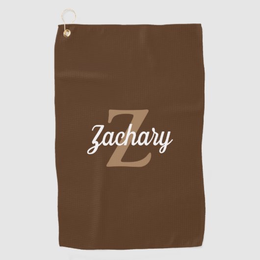 Brown Tan White Monogram Personalisiert Golfhandtuch (Vorderseite)