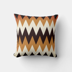 Brown Tan & White Zickzack Print Throw Kissen