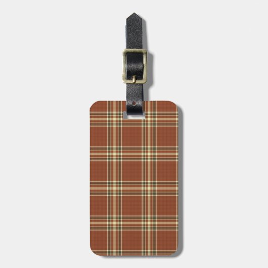 Brown Tartan Gepäckanhänger mit Ledergurt (Vorderseite vertikal)