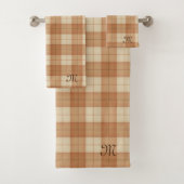 Brown Tartan Personalisiert Monogram Elegante Gesc Badhandtuch Set (Insitu)