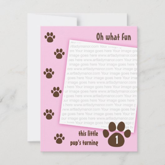 Brown-Tatzen-Druck auf rosa Geburtstag Einladung (Vorderseite)