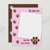 Brown-Tatzen-Druck auf rosa Geburtstag Einladung (Vorne/Hinten)