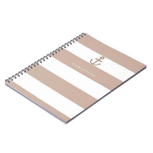 Brown Taupe & White Strip Anchor-Notebook Notizblock (Linke Seite)