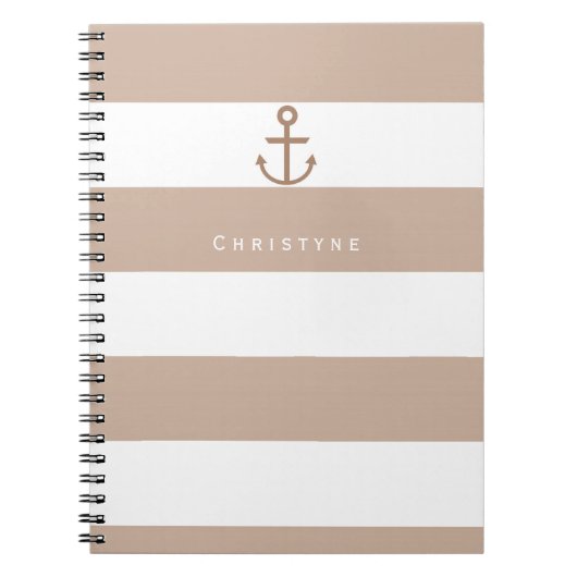 Brown Taupe & White Strip Anchor-Notebook Notizblock (Vorderseite)