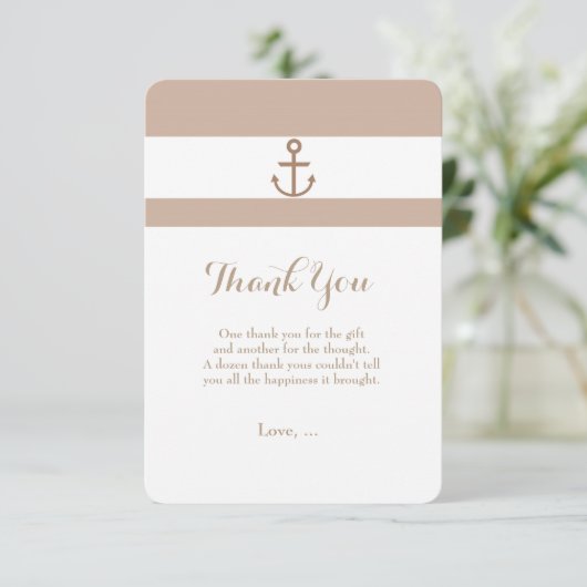 Brown Taupe & White Strip Anker Danke Karte (Stehend Vorderseite)