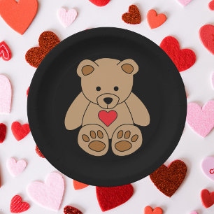 Brown Teddy Bären Herz Valentinstag I Liebe Sie Pappteller
