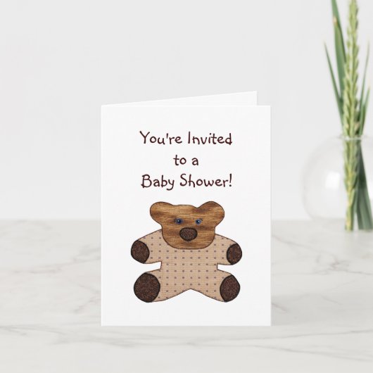 Brown Teddy Bear Baby Shower Einladungskarte (Vorderseite)