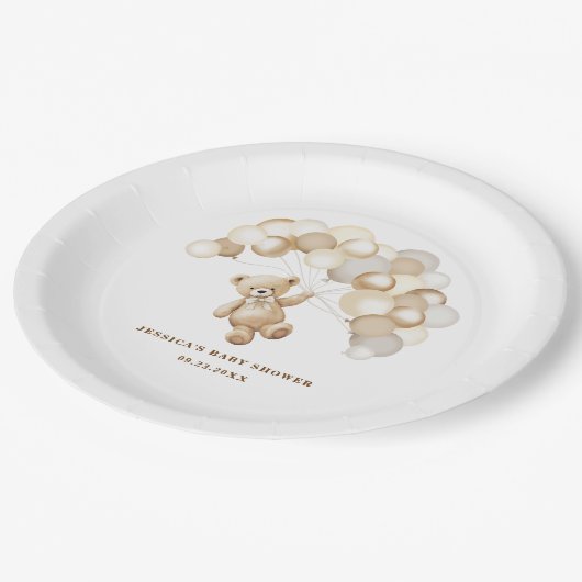 Brown Teddy Bear Baby Shower Pappteller (Schrägansicht)