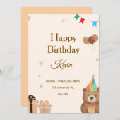 Brown Teddy Bear Birthday Invitation,Cute Neutral  Einladung (Vorne/Hinten)