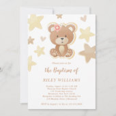 Brown Teddy Bear Girl Baptisse Einladung (Vorderseite)