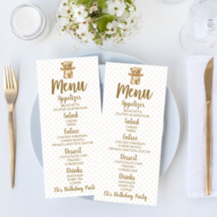 Brown Teddy Bear Polka Dots Geburtstagsparty Food Menükarte