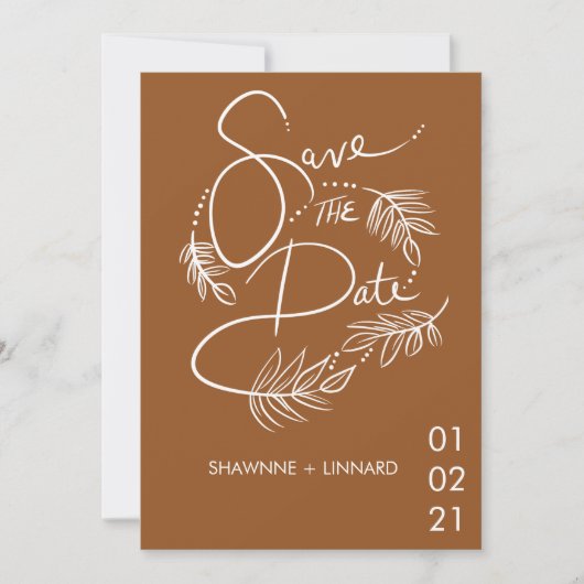 Brown Terracotta Boho Hand Drawn Save the Date Einladung (Vorderseite)