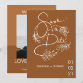 Brown Terracotta Boho Hand Drawn Save the Date Einladung (Vorne/Hinten)