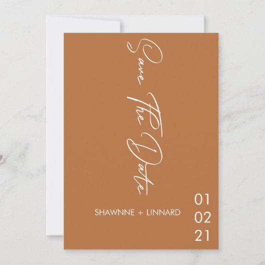 Brown Terracotta Boho Script Save the Date Foto Einladung (Vorderseite)