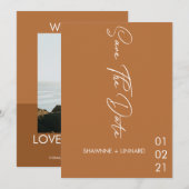 Brown Terracotta Boho Script Save the Date Foto Einladung (Vorne/Hinten)