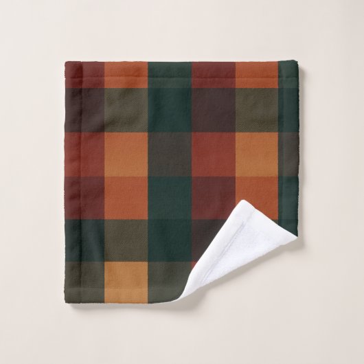 Brown Terracotta Buffalo Karierter Urlaub Badhandtuch Set (Waschlappen)