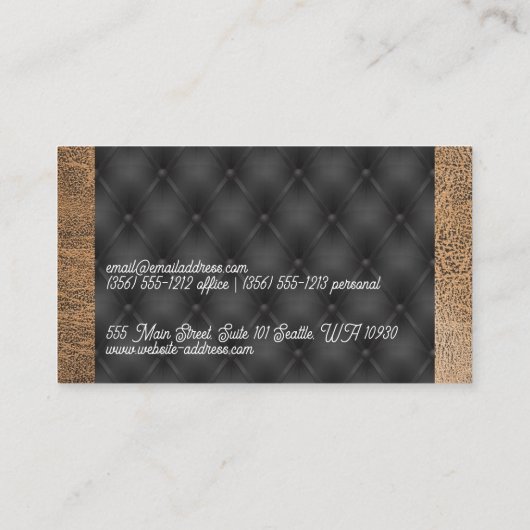 Brown Texture Leather | Schwarz Visitenkarte (Rückseite)