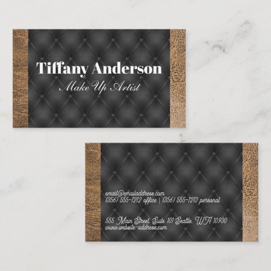 Brown Texture Leather | Schwarz Visitenkarte (Vorne/Hinten)