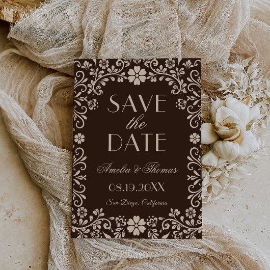 Brown Timeless Floral Wedding  Save The Date