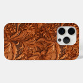 Brown tooled 3-D leather floral pattern Case-Mate iPhone Hülle (Rückseite (Horizontal))
