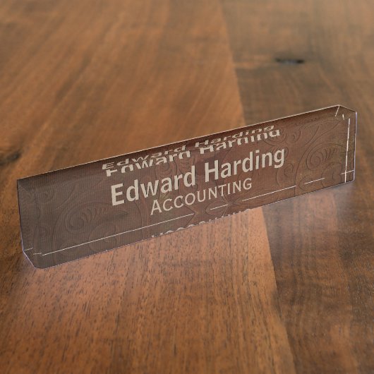 Brown Tooled Leather mit benutzerdefiniertem Schre Namensplakette (Seite)