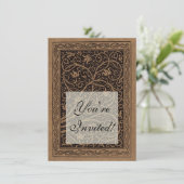 Brown Toolkit Leather Art Nouveau Floral Einladung (Stehend Vorderseite)