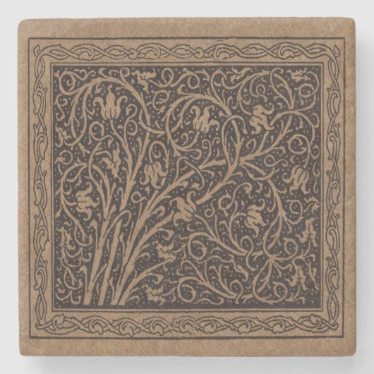 Brown Toolkit Leather Art Nouveau Floral Steinuntersetzer (Vorderseite)