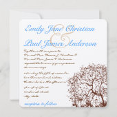 Brown Tree Aqua Blue Schriftart Einladung Hochzeit (Vorderseite)