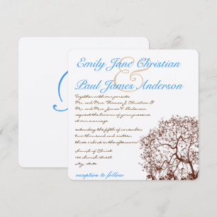 Brown Tree Aqua Blue Schriftart Einladung Hochzeit