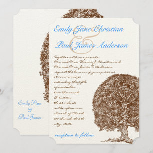 Brown Tree Aqua Blue Schriftart Einladung Hochzeit