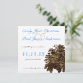 Brown Tree Aqua Blue Schriftart Wedding Save the D Einladung (Stehend Vorderseite)