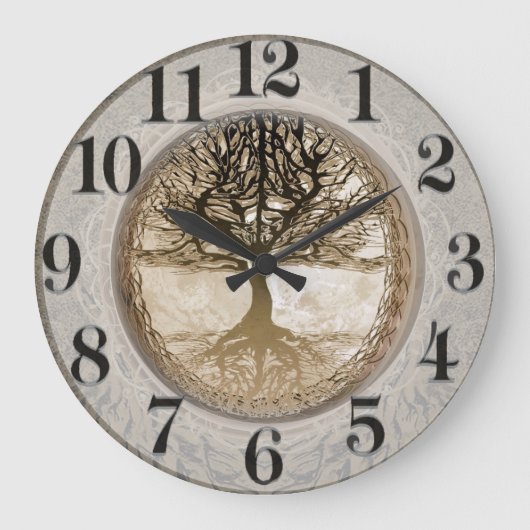 Brown Tree of Life Pattern Große Wanduhr (Vorderseite)