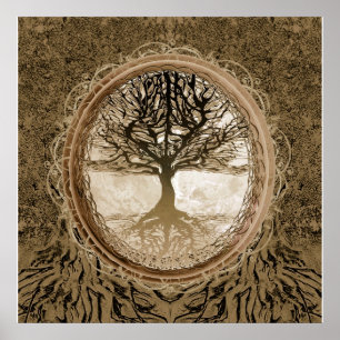 Brown Tree of Life Pattern Poster
