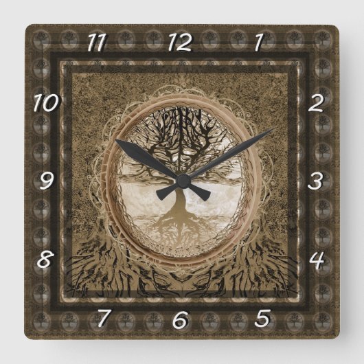 Brown Tree of Life Pattern Quadratische Wanduhr (Vorderseite)