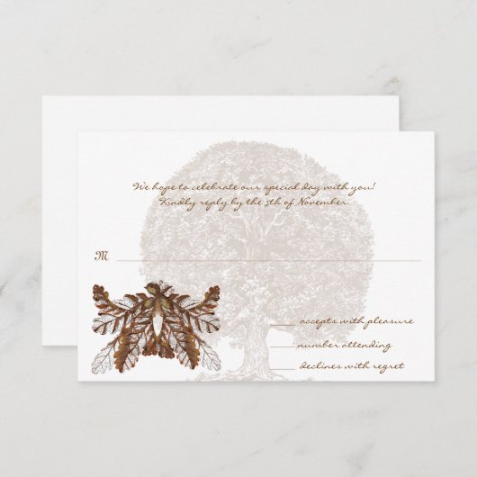 Brown Tree Wedding Monogram Response Card Einladung (Vorne/Hinten)
