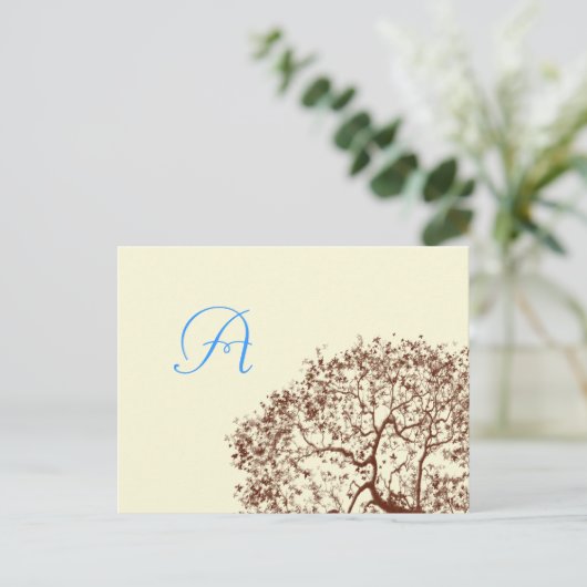 Brown Tree Wedding Monogram Response Card Einladungspostkarte (Stehend Vorderseite)