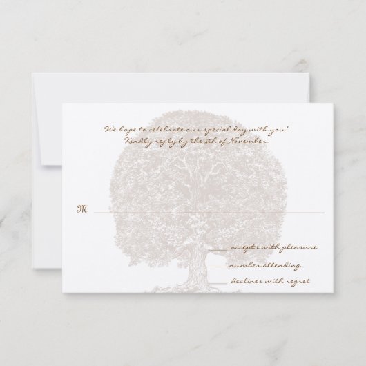 Brown Tree Wedding Monogram Response Card RSVP Karte (Vorderseite)