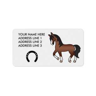 Brown Trotting Cartoon Horse Adressaufkleber