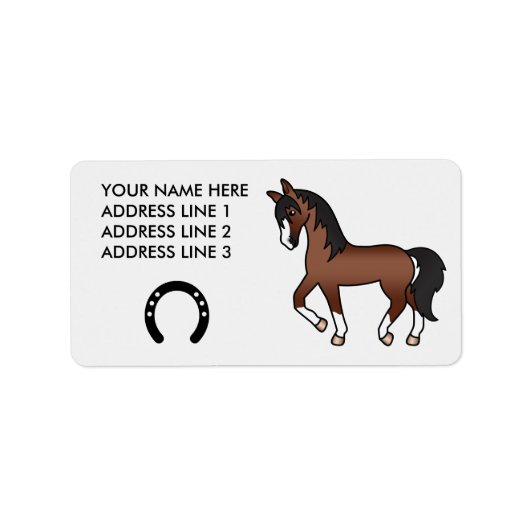 Brown Trotting Cartoon Horse Adressaufkleber (Vorne)
